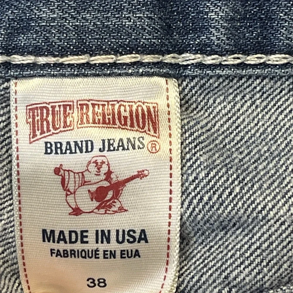 True Religion Men's Blue Denim Jeans Straight Leg W/Flaps Size‎ 38x25